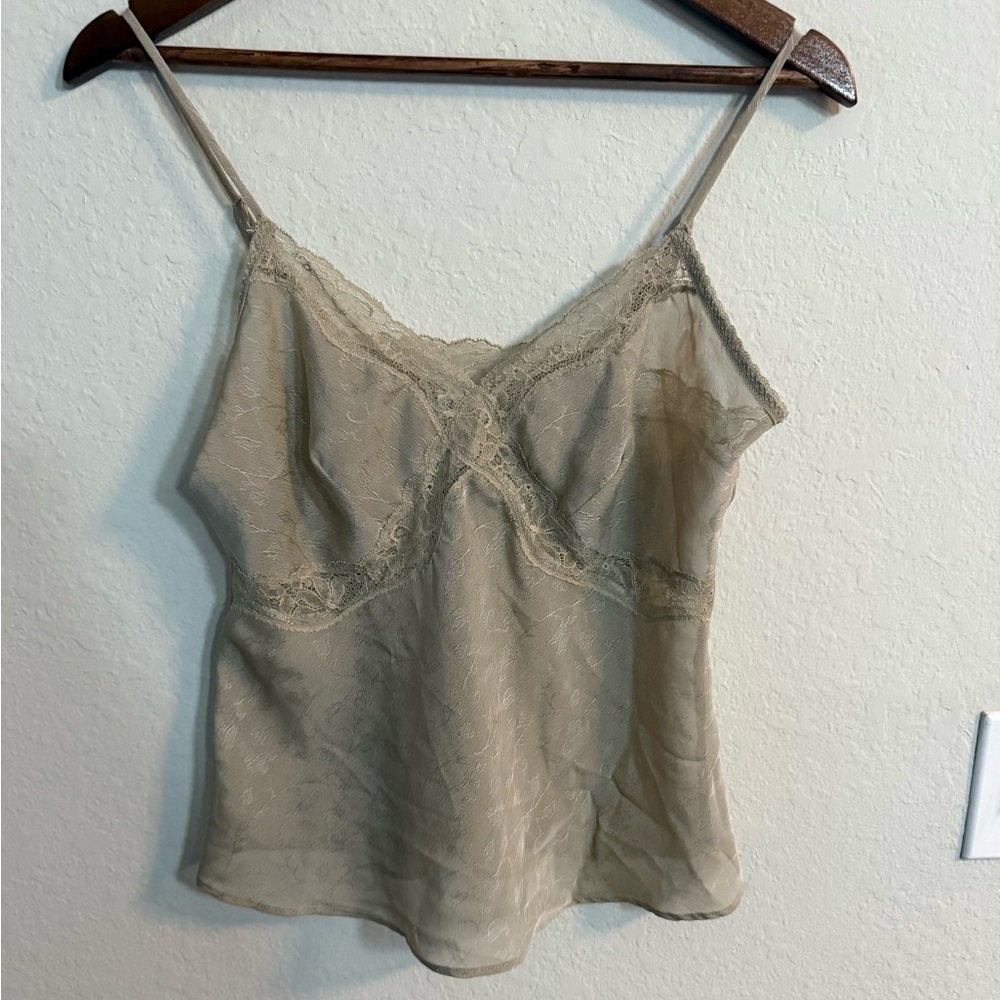 Vintage Vanity Fair Sheer Lace Trim Cami in Champagne Light Beige